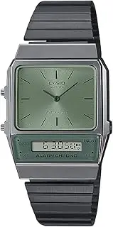 [Casio] AQ800ECGG-3A Vintage Style Digital Grey Strap Unisex Adult Watch, Green Dial, 40.7 × 32.1 × 8.7 mm