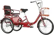 Three Wheel Bike, 20in Adult Tricycle Double Chain Shock Absorber Front Fork Adult Bicycle with Shopping Basket & Rear Seat 3 Wheel Bikes for Seniors Women Men Cycling Pedalling