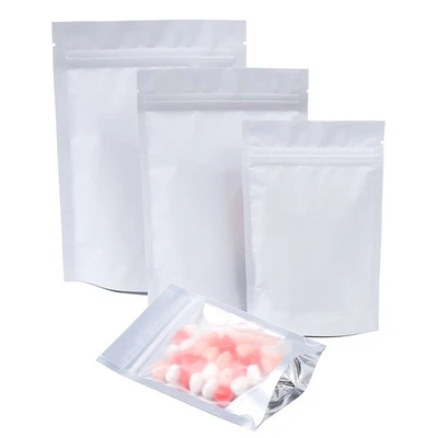 Translucent Front Matte White Resealable Zipper Food-Safe Stand-Up Bags Bulk QTY
