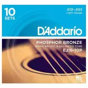 D'Addario Acoustic Guitar Strings Gauge 12-53 (10 Full Sets) EJ16-10P