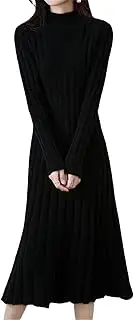 [Zozogag] Women's Cashmere Sweater Knitted Dresses 100% Merino Wool Autumn Winter Turtleneck Dress Female Long Sleeve Skirt Korean