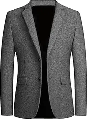 [SWJGLITTR] Men Wool Blend Blazer Coat Vintage Casual Work Wear Suit Coats Two Button Tuxedo Prom Dinner, Grey, XXL