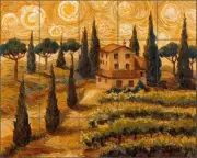 Villa Tile Backsplash Joanne Morris Margosian Tuscan Starry Night Art JM046