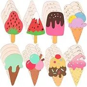 GLSTOY 40pcs Ice Cream Wood Chip Decoration Cream Cone White Popsicles Birthday Popsicle Mold Unfinished Party Party Supplies Decoration Craft Blanks Khaki Wood