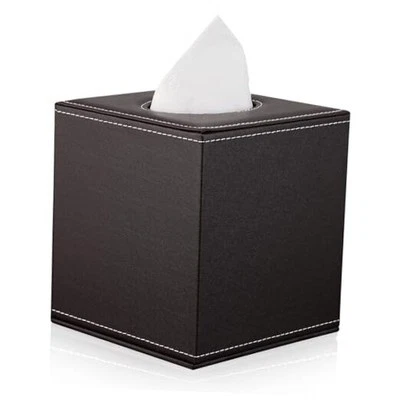Square Pu Leather Tissue Box Cover, Modern Facial Tissue Holder, Roll Brown