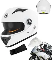 Baoqifong Motorcycle Helmets, Electric Scooter Helmets - Road Bike Helmets, Breathable Full Face Motorcycle Helmets with Sun Visor and Neck Scarf for Scooter