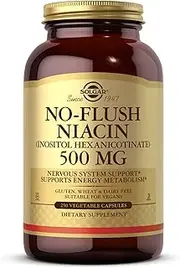 Solgar No-Flush Niacin 500 mg, 250 Vegetable Capsules - Cardiovascular Support - Supports Energy Metabolism - No-Flush Delivery - Vegan, Gluten Free, Dairy Free, Kosher - 250 Servings