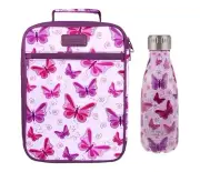 Insulated Lunch Tote Bag with OASIS Drink Bottle 350ml Carry School Butterflies