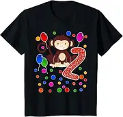 [X.Style] Kids 2nd Birthday | Children's Birthday 2 Years Monkey ds636 T-Shirt (S) Black