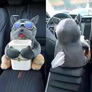 Animal Car Tissue Box Holder, Animal 2 in 1 Car Tissue Box and Trash Can, Cute Plush Cartoon Car Trash Bin Car Armrest Tissue Case for Automobile Home Decor (#6)