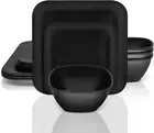 Melamine Dinnerware Set 12 pcs Matte Black Plates and Bowls Lightweight Durable