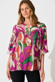 Abigail Top Half Sleeve in multicolor Multi Fuchsia 8