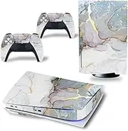 Skin Sticker Decal Cover for PS5 CD Disk Edition Console and Controllers Marbling White and Gold