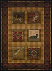 Brown 2x7 Checkered Lodge Boxes Bordered Runner Rug: Actual Size 1' 11" x 7' 2"