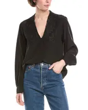 FRAME Denim Lace Puritan Collar Silk Blouse