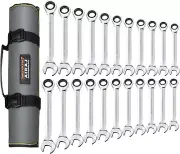 22-Piece Ratcheting Wrench Set, SAE & Metric, Chrome Vanadium Steel