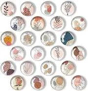 YayaCat 24 Pcs 1.2 in Round Glass Boho Refrigerator Magnets - Strong & Scratch-Resistant for Fridge,Locker,Office & Kitchen Decor.Aesthetic Flower Plant Line Drawing Design,Irresistibly Cute