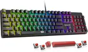 Gaming Keyboard with RGB, Hot-Swappable Red Switches