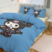 a2579 Kuromi Anime Duvet Cover Set Size, Cartoon Bedding Set 3-Piece, Comforter Cover Set for Teens Boys Kids Girls, 1 Duvet Cover And 2 Pillowcase Tw