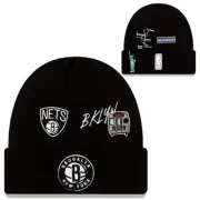 New Era Brooklyn Nets Black Beanie Hat Knit Identity Cuffed Winter Skully Cap