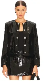 Theory Pocket Crop Jacket Black Fluid Sequins Blazer Sz 4 $425