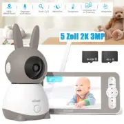 2K 3MP Baby Monitor Camera with APP 5" Display with 360° PTZ Video Baby Monitor