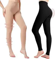 [Lakicool] 2 Pairs Medical Compression Pantyhose for Women, 20-30mmHg Graduated Support Tight Pants, Opaque Footless