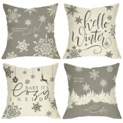 Hello Winter Grey White Decorative Throw Pillow Cover 18x18 18 x 18-Inch Gray