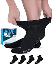 Doctor's Select Diabetic Ankle Socks with Grippers for Men and Women - 4 Pair 1/4 Length Neuropathy Socks for Women