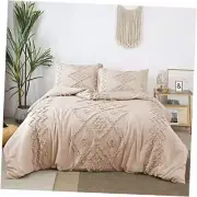 Beige Cream Tufted Comforter Set Full Size, Geometric Tufts Full Size Bedding