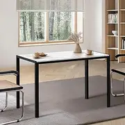 Oikiture Dining Table 120 x 60 x 76cm Marble Top Kitchen Table White and Black