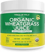 Organic Wheatgrass Juice Powder - Organically Grown in Volcanic Soil of Utah - Raw & BioActive Form, Cold-Pressed Then CO2 Dried, 20:1 Super Concentrate - Lemon (6.2 oz - 60 Servings)