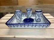 Ceramic Talavera 5 Piece Liquor Tequila Drink Set Tray with Shot Glasses Barware