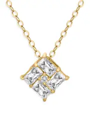Aqua Baguette Cubic Zirconia Square Pendant Necklace in 18K Gold Plated Sterling Silver, 16-18 - Exclusive