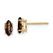 14k Yellow Gold 7x3.5 Marquise Checker-Cut Smok Yellow Gold Quartz Earring