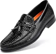 [ChrisLOOK] Men's Tassel Dress Shoes, Fashion Crocodile Printed Classic Leather Slip on Loafers Tassel Shoes