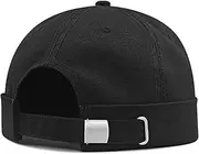 [QOHNK] Brimless Docker Cap for Men Rolled Cuff Retro Adjustable Skullcap Big Size Boonie Hats Dad Caps Worker Sailor Cap