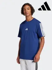 adidas Blue Essentials 3-Stripes Single 100% Cotton Jersey T-Shirt (E45511) | $53