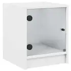 Glass Door Bedside Table Bed Side Storage Rack Lamp Cabinet Nightstand White
