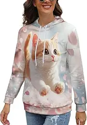 [COROFY] Women Cute Cat Hoodie Sweatshirt Y2K Art Cat Sweatshirts Oil Painting Spring Winter Animal Theme Oversized Shirts