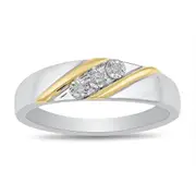 Bevilles Men's Diamond Ring in Sterling Silver & 9kt Yellow Gold