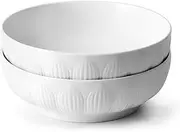 HUIRUMM Large Soup Bowl,9" Serving Bowls, Large Salad Bowl Set of 2,Serving Bowl for Kitchen Dining,Elegant Ribbed White Ceramic Dishes for Party,Soup,Pasta,Cereal,Fruit - Dishwasher & Microwave Safe