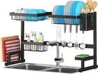 Over Sink Dish Drying Rack (26"-38"), Adjustable Large Dish Drainer for Storage