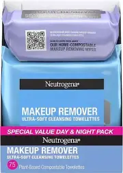 Neutrogena Day & Night Wipes, Makeup Remover Face Cleansing Towelettes & Night C