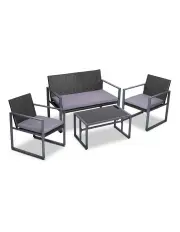 [Gardeon] Outdoor Sofa Set Rattan Furniture Glass Top Table Chairs 4 PCS in Black