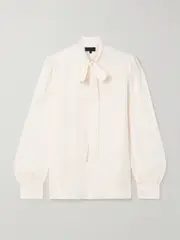 [Nili Lotan] Nili Lotan - Carina Pussy-bow Silk-chiffon Blouse - Ivory - large large Ivory