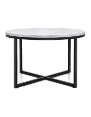 [Artiss] Coffee Table Marble Effect Side Tables Bedside Round Black Metal 70X70CM