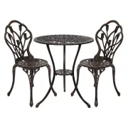 3PC Outdoor Setting Cast Aluminium Bistro Table Chair Patio Bronze