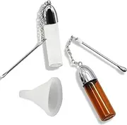 Fleymu Pack of 2 Spice Powder Tools with Spoon, Snuff Sniff Bottle Dispenser Dispenser, with Micro Funnel, Portable Glass Pill Box Organiser Case for Outdoor, Camping, Travel (White, Brown)