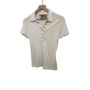 Tory Burch Polo Shirt Womens Blue Pima Cotton Golf Polo White T-shirt Small